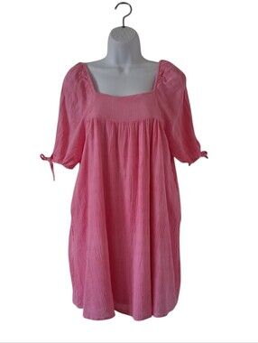 Chelsea & Violet Babydoll Dress Size XL Hot Pink Pockets Short Sleeve Gauze Line